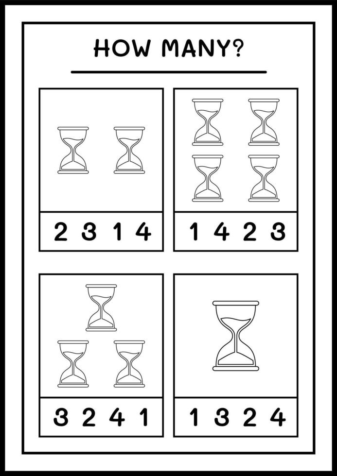 quantas ampulhetas, jogo para crianças. ilustração vetorial, planilha para impressão vetor