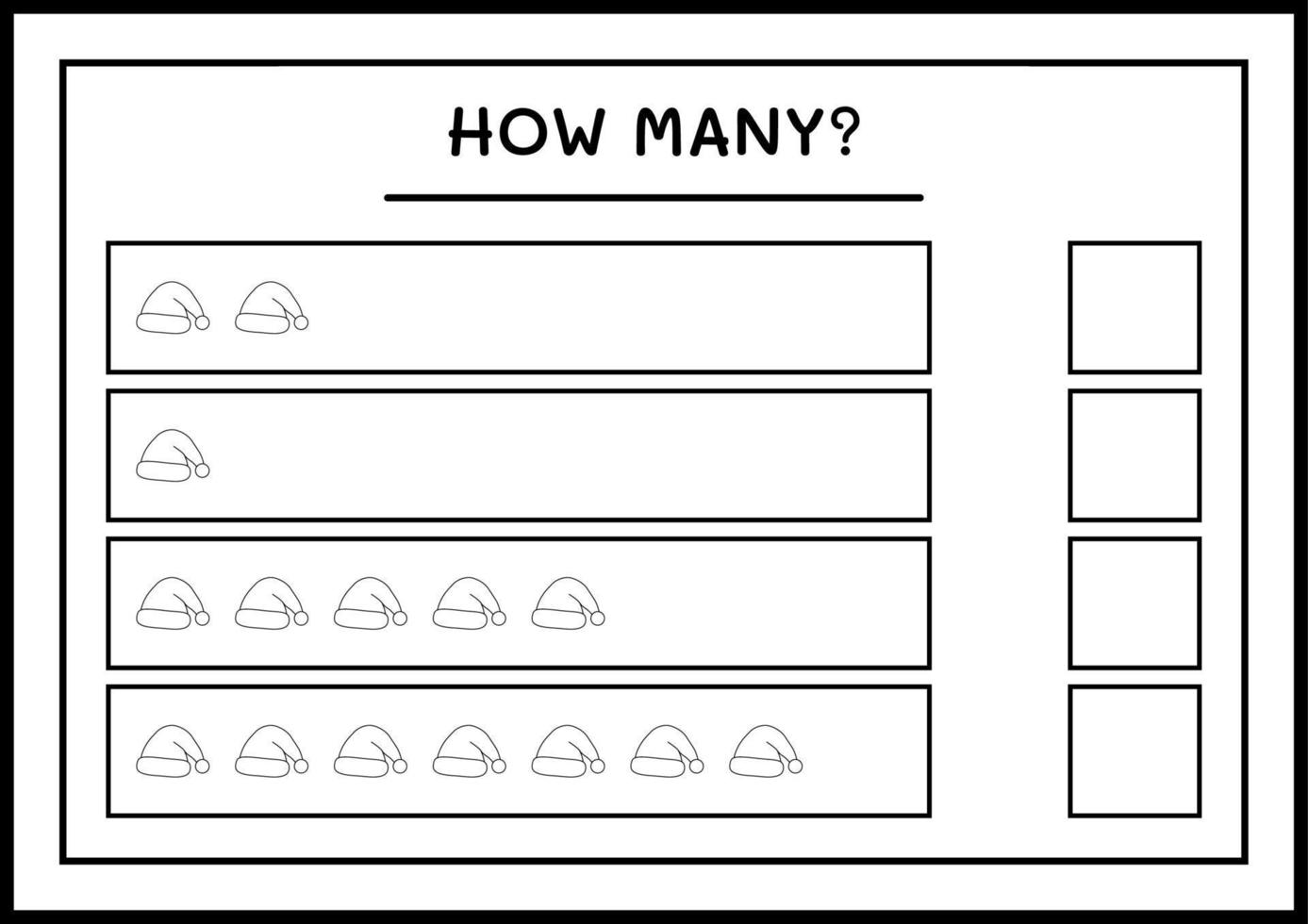 quantos chapéu de papai noel, jogo para crianças. ilustração vetorial, planilha para impressão vetor
