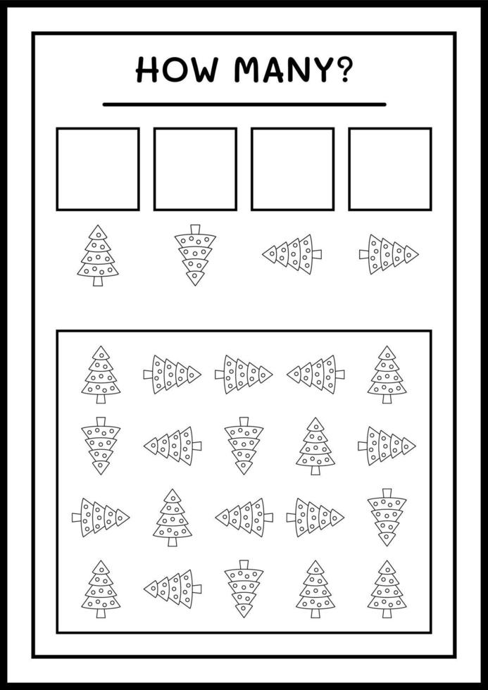 quantas árvore de natal, jogo para crianças. ilustração vetorial, planilha para impressão vetor