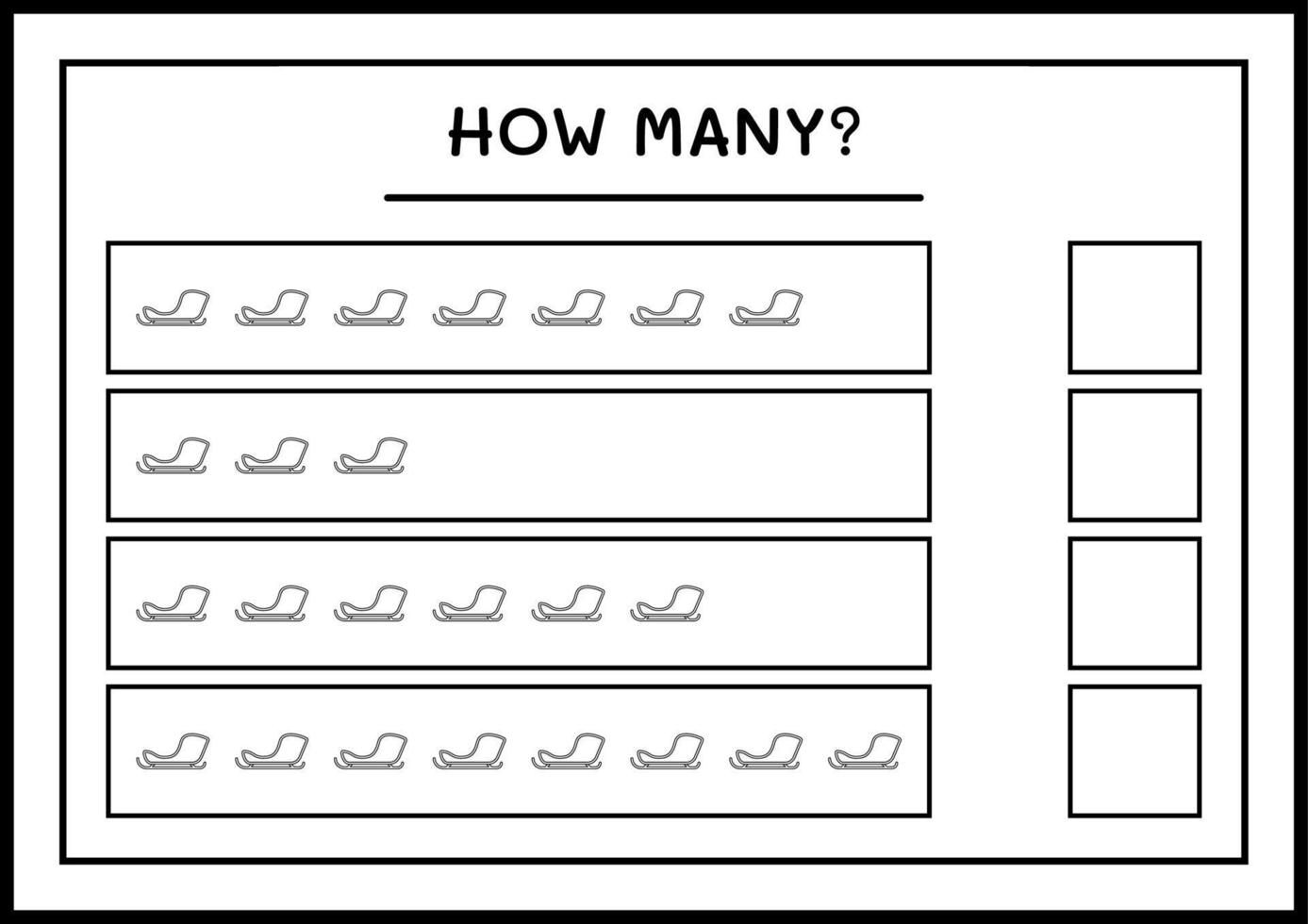 quantos trenó de papai noel, jogo para crianças. ilustração vetorial, planilha para impressão vetor