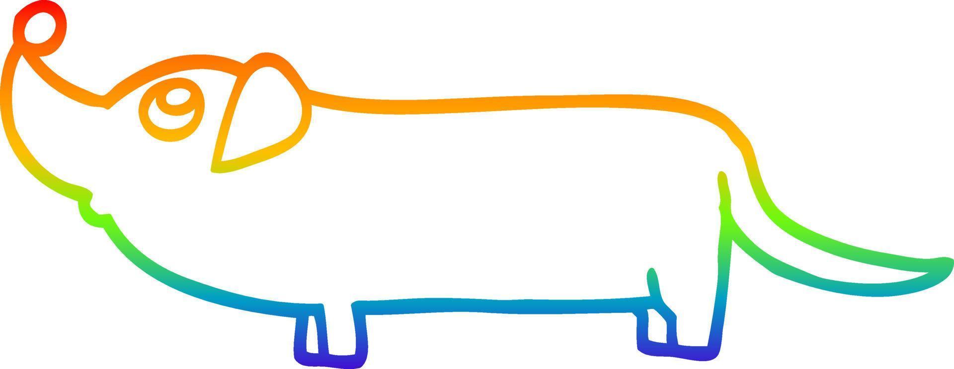desenho de linha de gradiente de arco-íris dachshund de desenho animado vetor