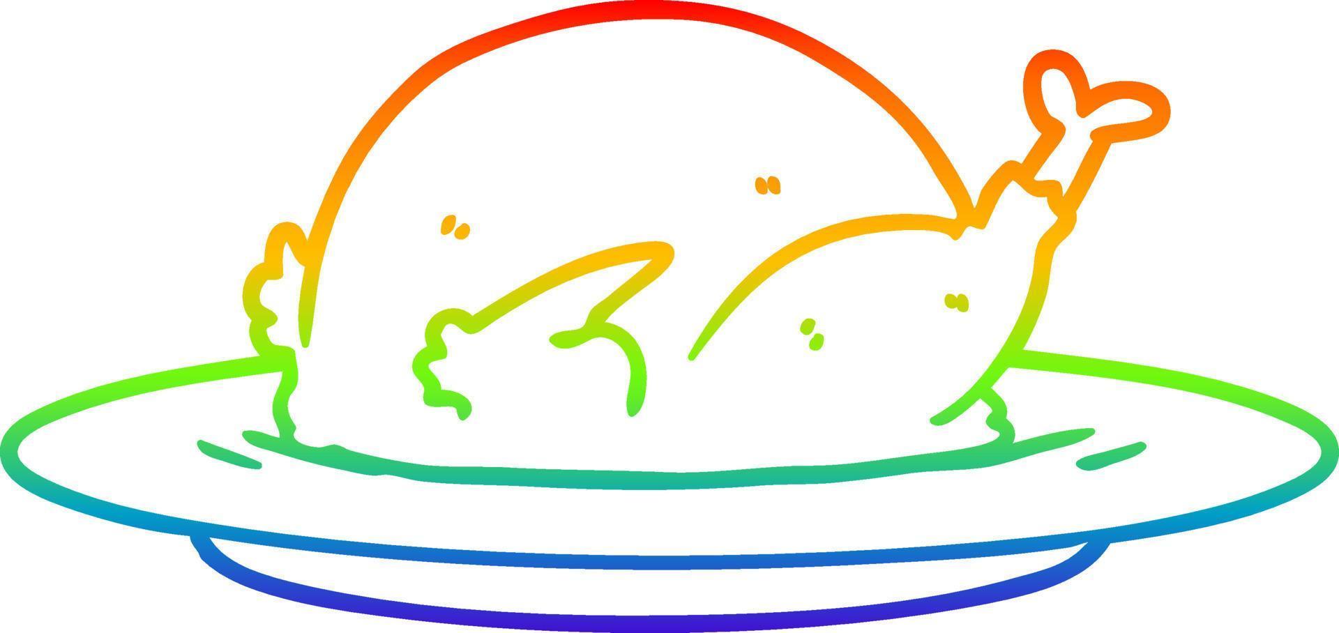 desenho de linha gradiente arco-íris desenho animado peru cozido vetor