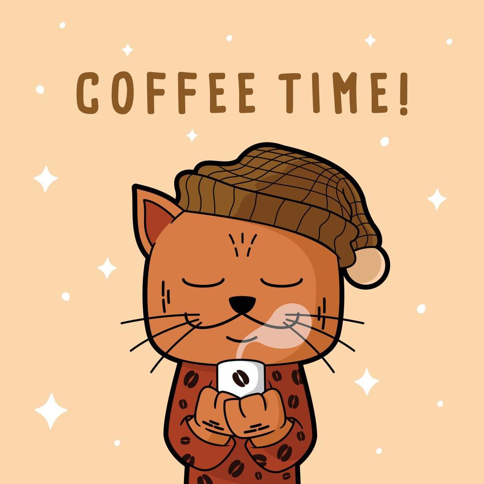 ilustração vetorial de um gato segurando uma xícara de café quente vetor