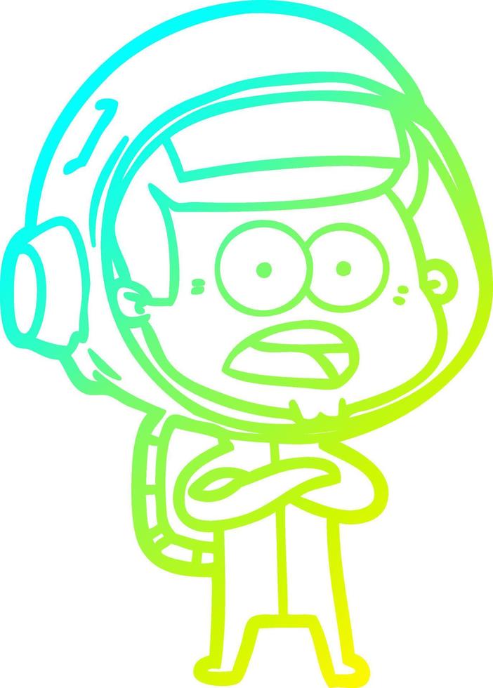 desenho de linha de gradiente frio desenho animado astronauta surpreso vetor