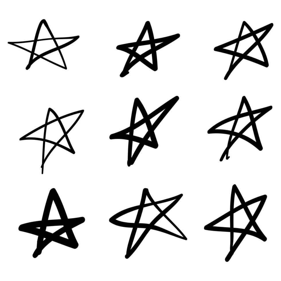 conjunto de estrelas de doodle desenhadas à mão isoladas no fundo branco vetor