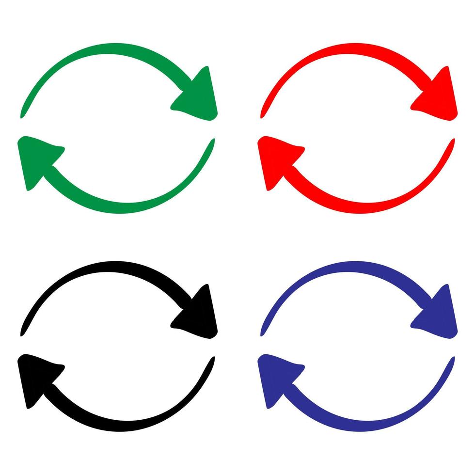 ícone de seta de troca circular reversa dupla desenhada à mão no estilo doodle vetor