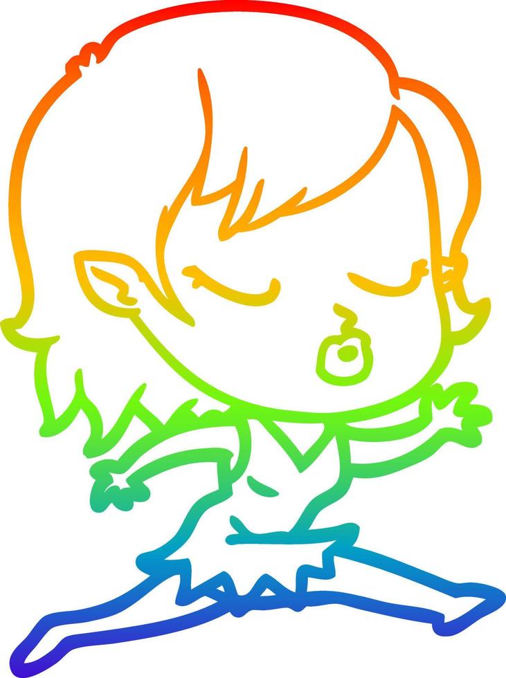 linha de gradiente de arco-íris desenhando uma linda garota vampira de desenho animado vetor