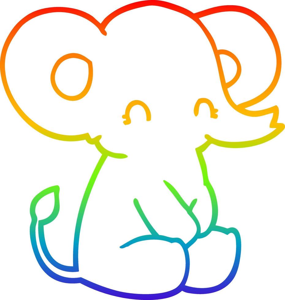 linha de gradiente de arco-íris desenhando elefante de desenho animado fofo vetor