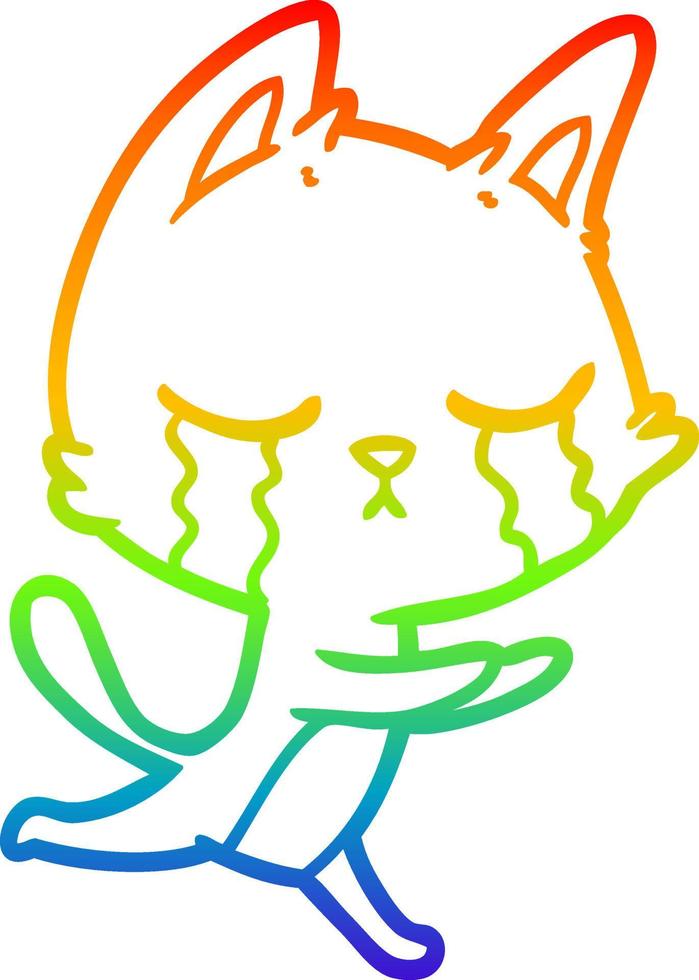 desenho de linha de gradiente de arco-íris chorando gato de desenho animado correndo vetor