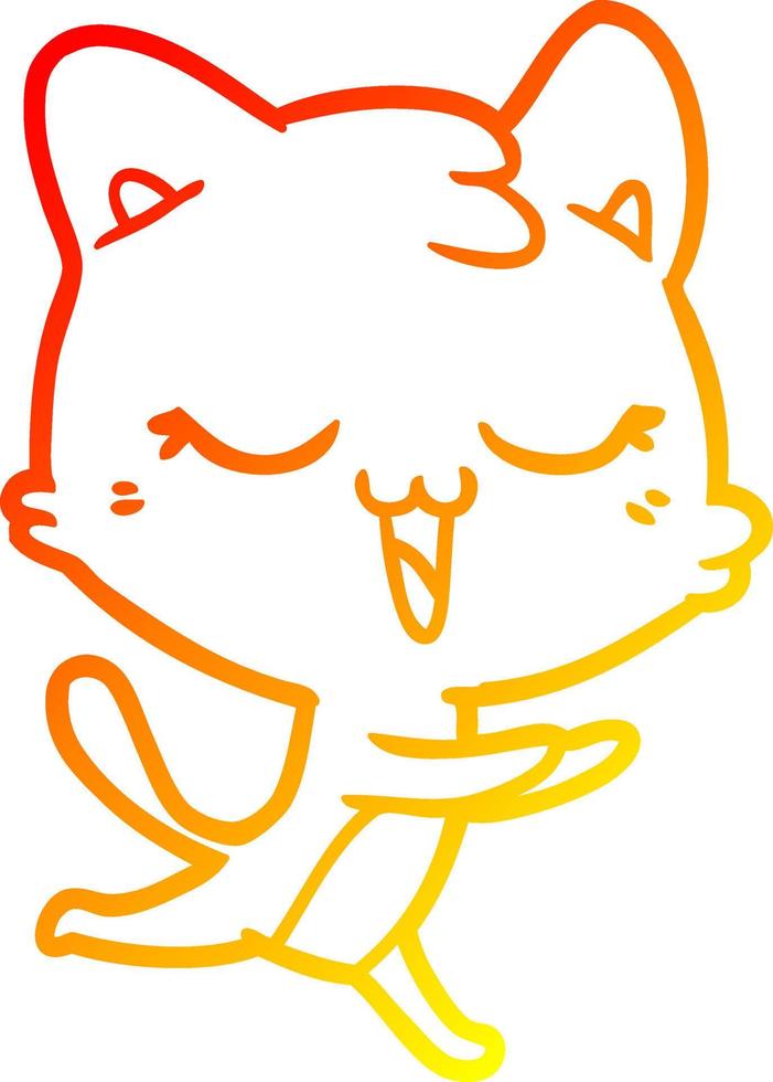 linha de gradiente quente desenhando gato de desenho animado feliz vetor