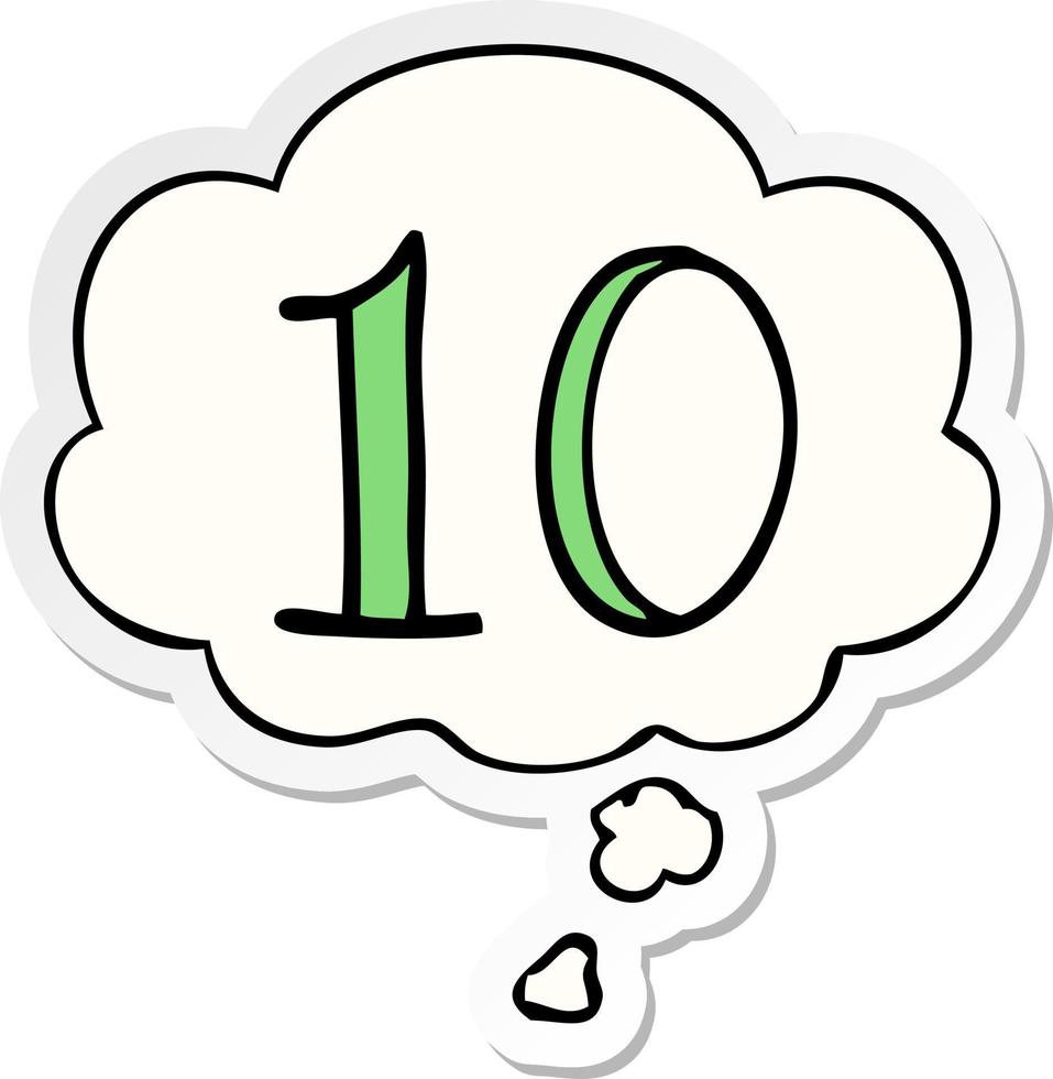 desenho animado número 10 e balão de pensamento como um adesivo impresso vetor