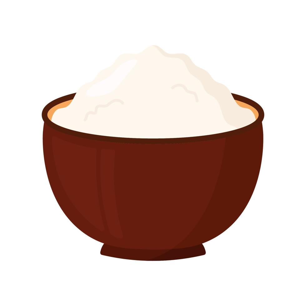 arroz em um clipart de ícone de comida de tigela em uma ilustração em vetor de desenho animado de fundo branco