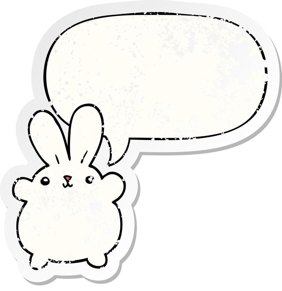 coelho de desenho animado fofo e adesivo angustiado de bolha de fala vetor