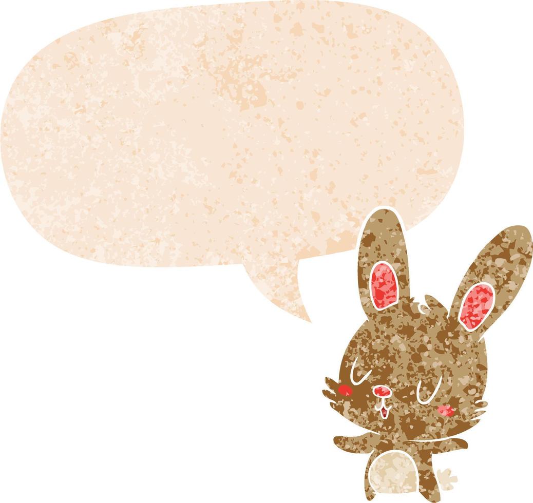 coelho bonito dos desenhos animados e bolha de fala em estilo retrô texturizado vetor