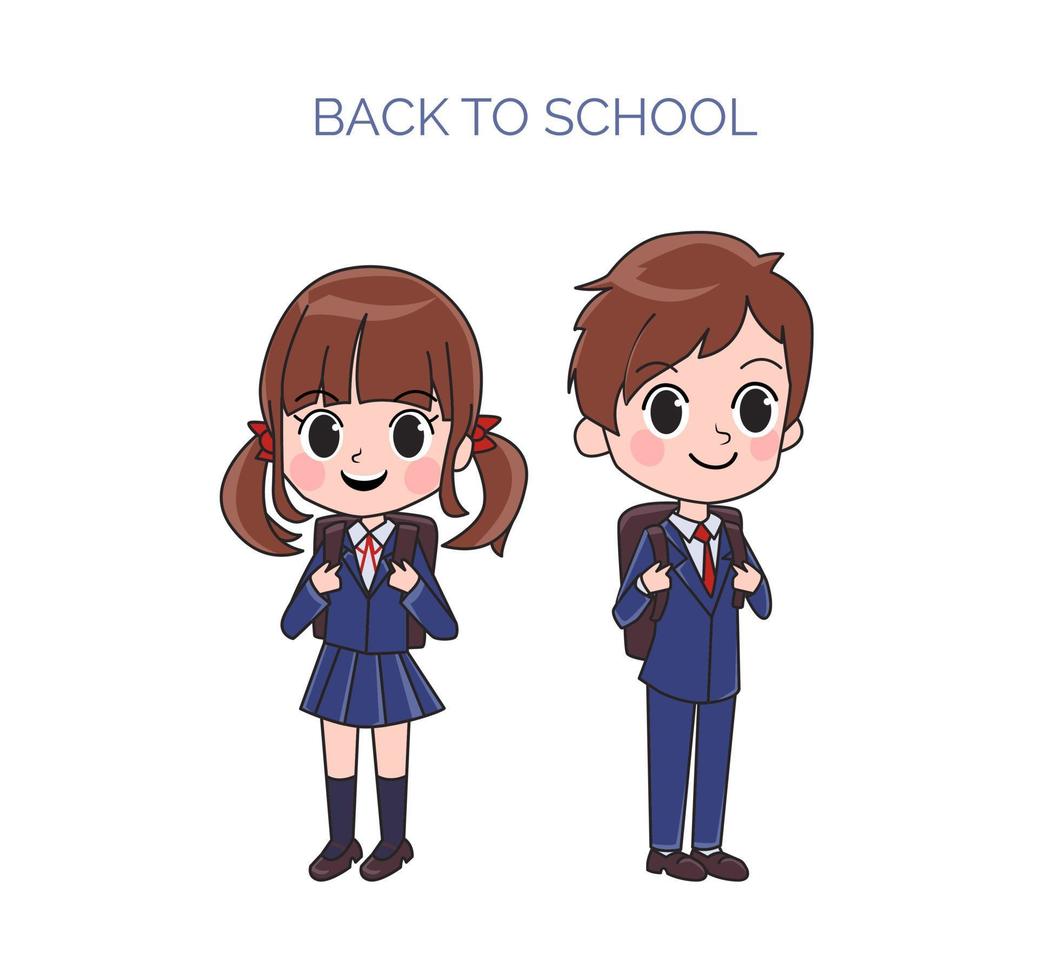 ilustração de menino e menina isolados em uniforme escolar japonês vetor