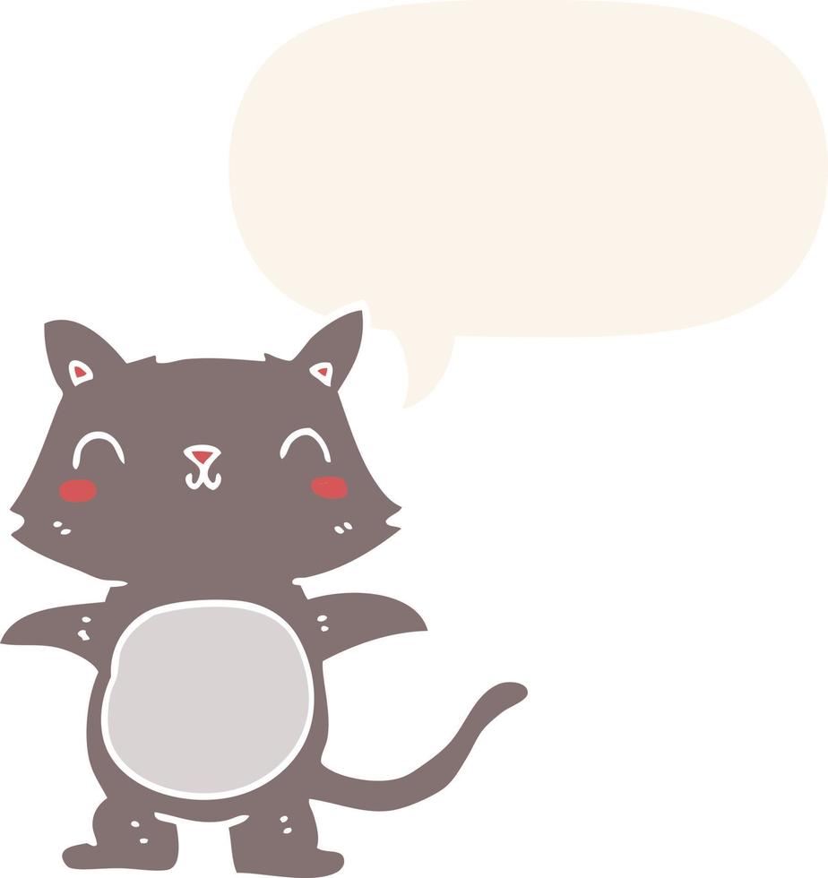 gato de desenho animado e bolha de fala em estilo retrô vetor