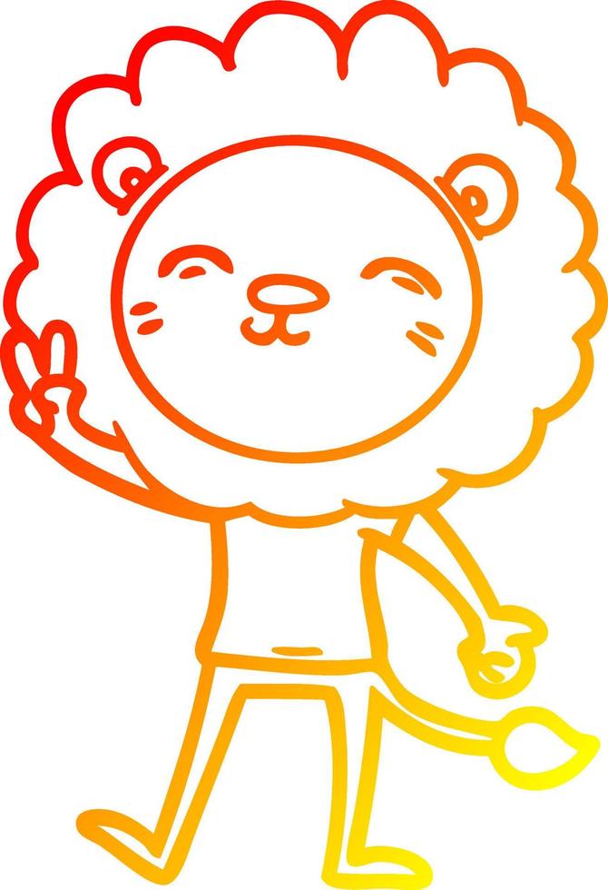 desenho de linha de gradiente quente leão de desenho animado dando sinal de paz vetor
