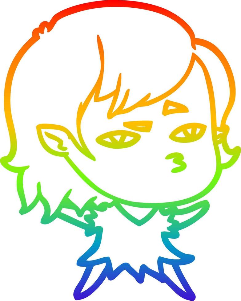 desenho de linha de gradiente de arco-íris garota vampira dos desenhos animados vetor