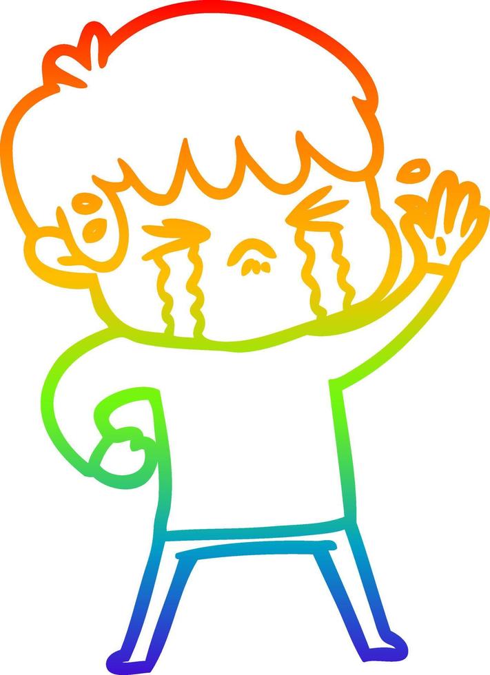 desenho de linha gradiente arco-íris desenho animado menino chorando vetor