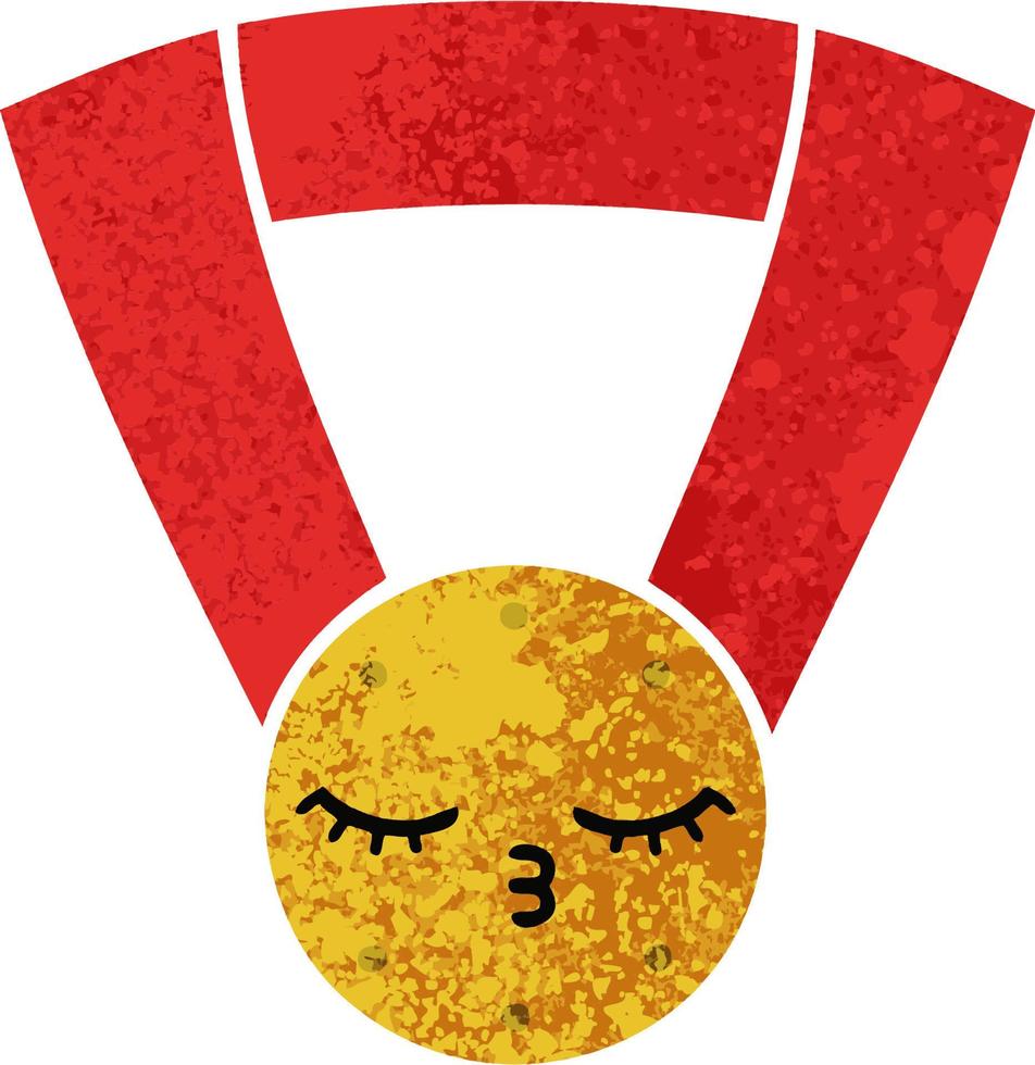 medalha de ouro dos desenhos animados de estilo de ilustração retrô vetor