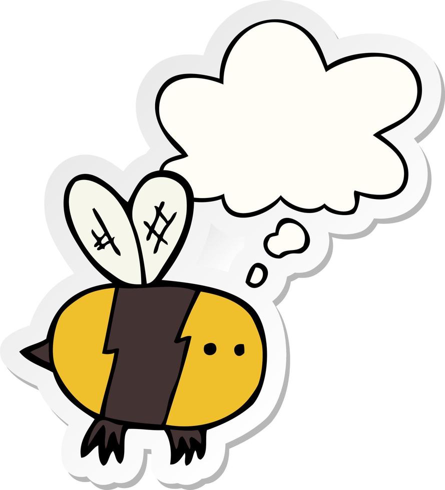abelha de desenho animado e balão de pensamento como um adesivo impresso vetor