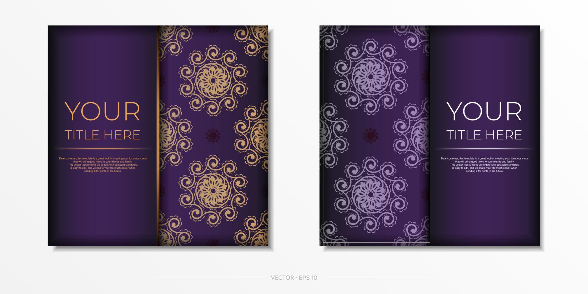 modelo de cartão postal roxo luxuoso com ornamento de mandala abstrato vintage. elementos vetoriais elegantes e clássicos prontos para impressão e tipografia. vetor