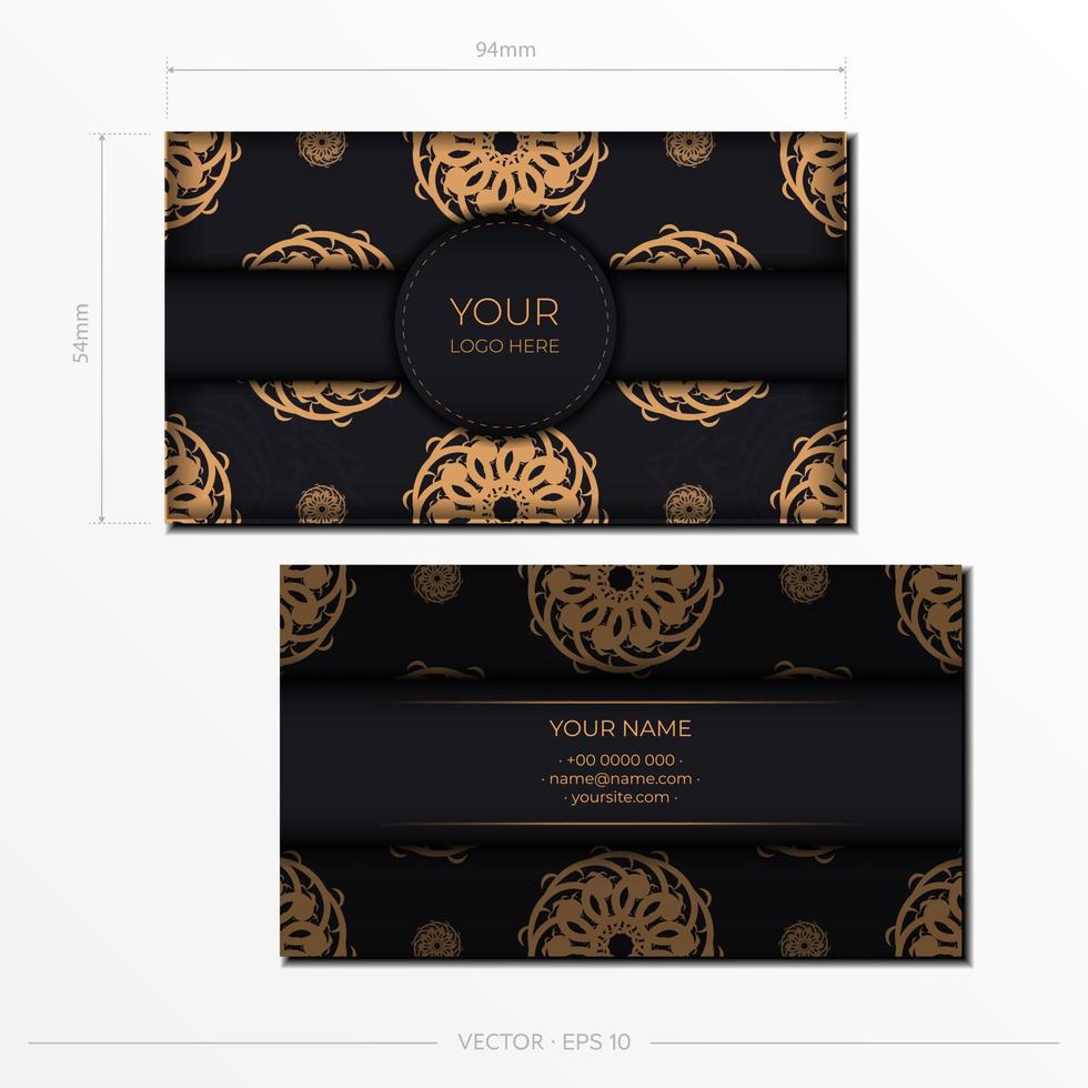 modelo de cartões de negócios de luxo preto. ornamentos decorativos de cartão de visita, padrão oriental, ilustração. vetor