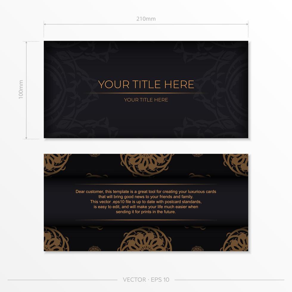 modelo de cartão de convite retangular preto de luxo com ornamento abstrato vintage. elementos vetoriais elegantes e clássicos prontos para impressão e tipografia. vetor