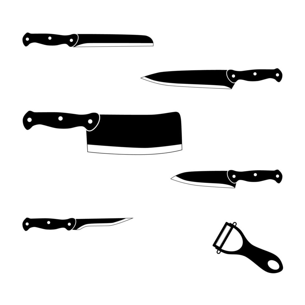 conjunto de facas ou ícones de facas de cozinha. ilustração vetorial. vetor