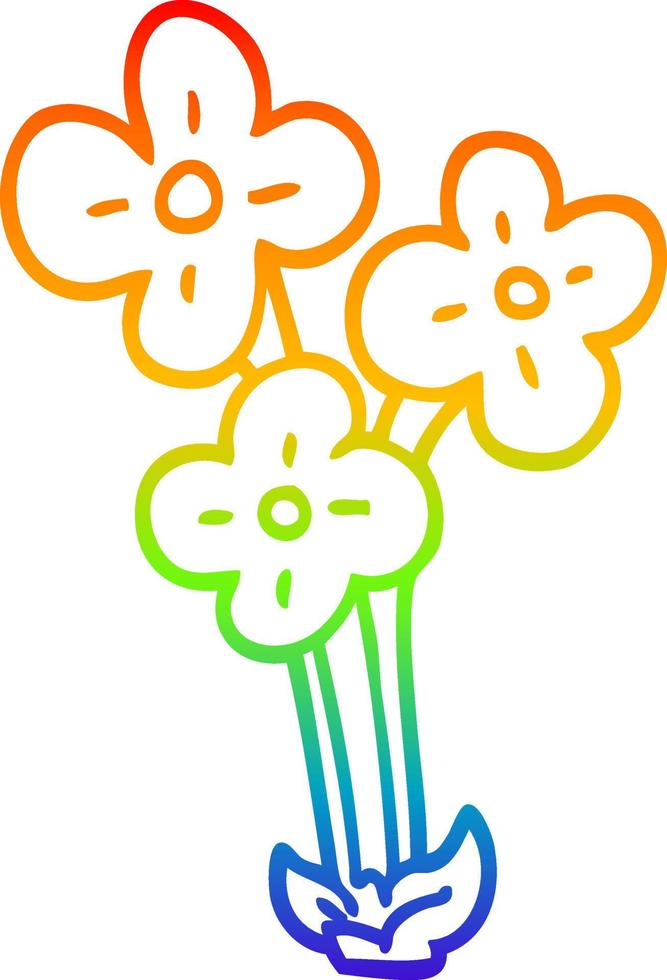 desenho de linha de gradiente de arco-íris desenho animado bando de flores vetor