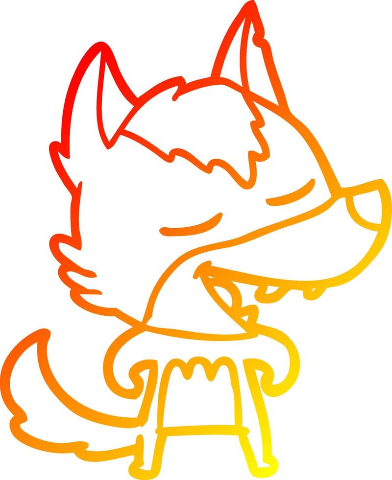 desenho de linha de gradiente quente lobo de desenho animado rindo vetor