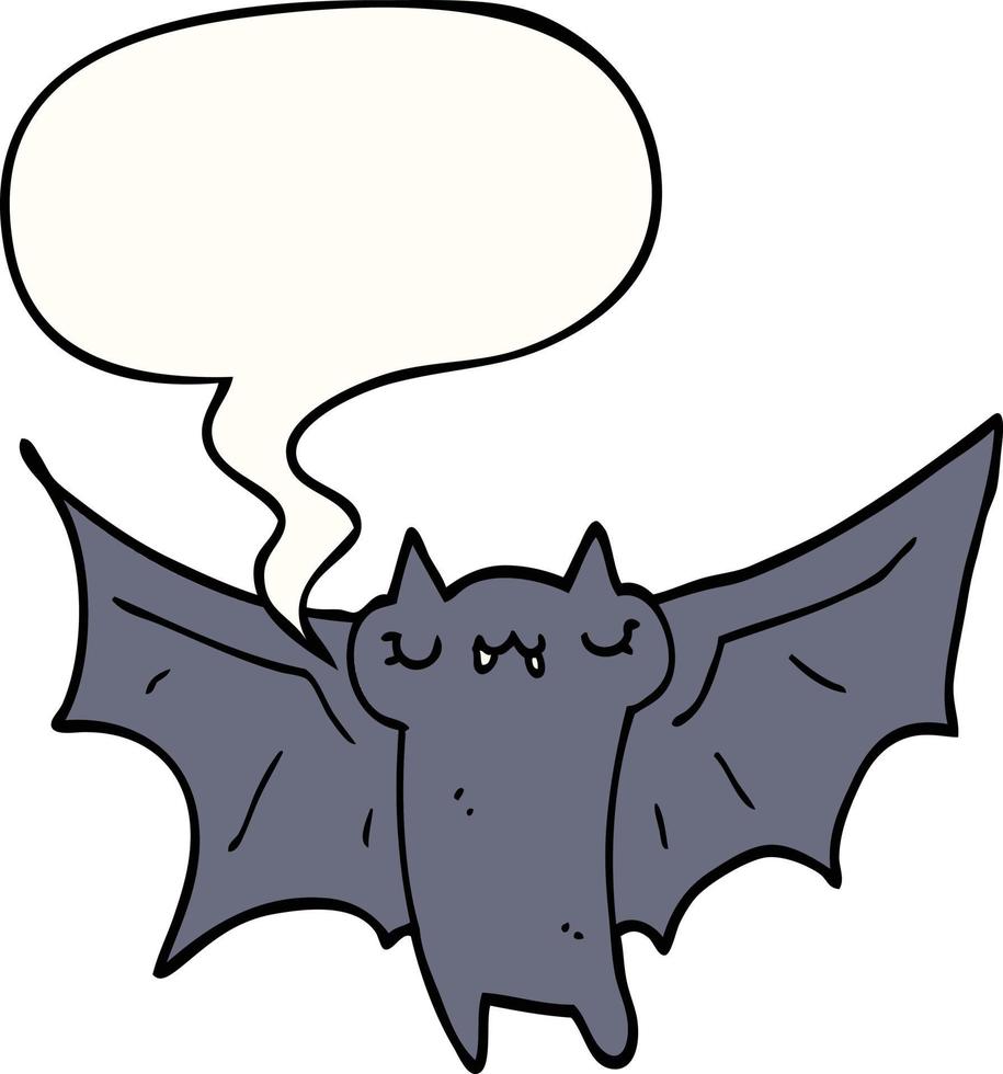 morcego de halloween bonito dos desenhos animados e bolha de fala vetor