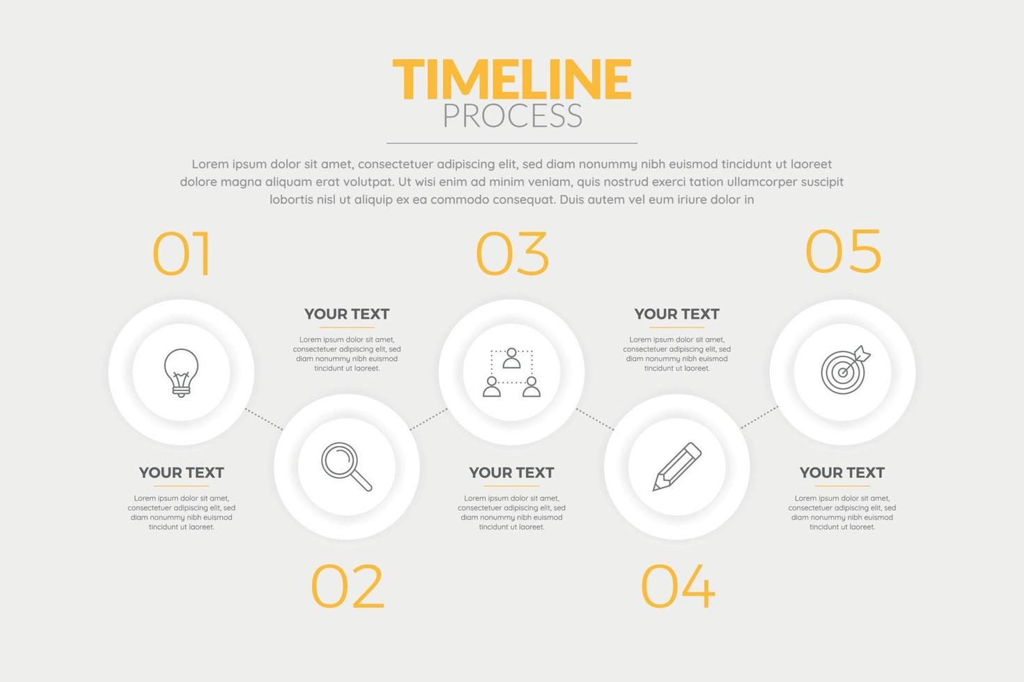 infográfico de linha do tempo com elementos amarelos vetor