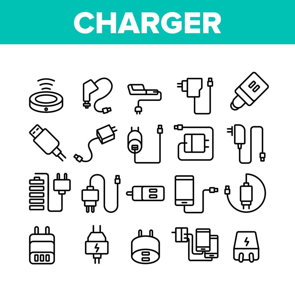 conjunto de ícones de coleção de dispositivo de energia do carregador vetor