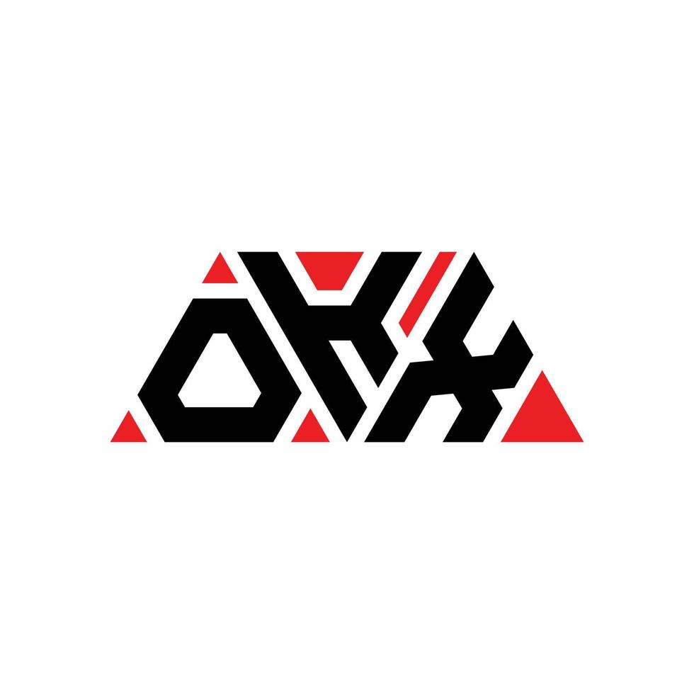 design de logotipo de letra de triângulo okx com forma de triângulo. monograma de design de logotipo de triângulo okx. modelo de logotipo de vetor de triângulo okx com cor vermelha. logotipo triangular okx logotipo simples, elegante e luxuoso. ok x