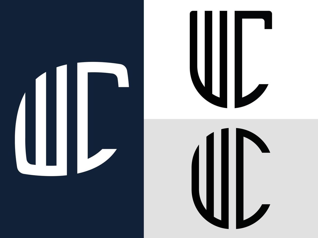 letras iniciais criativas pacote de designs de logotipo wc. vetor