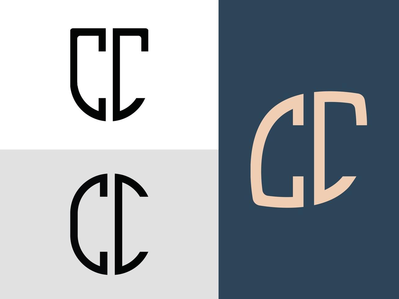 pacote de designs de logotipo cc de letras iniciais criativas. vetor