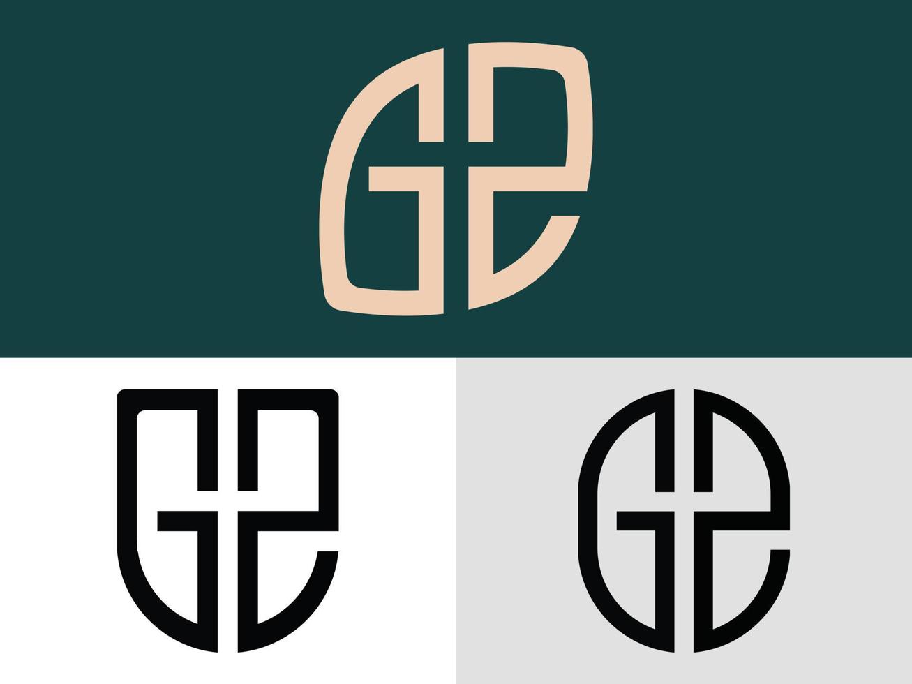 pacote de designs de logotipo gz de letras iniciais criativas. vetor