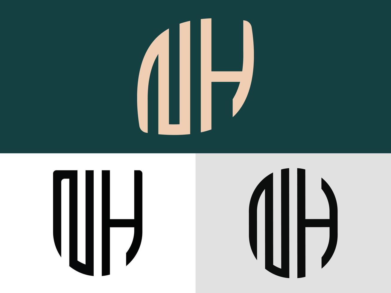 letras iniciais criativas pacote de designs de logotipo nh. vetor