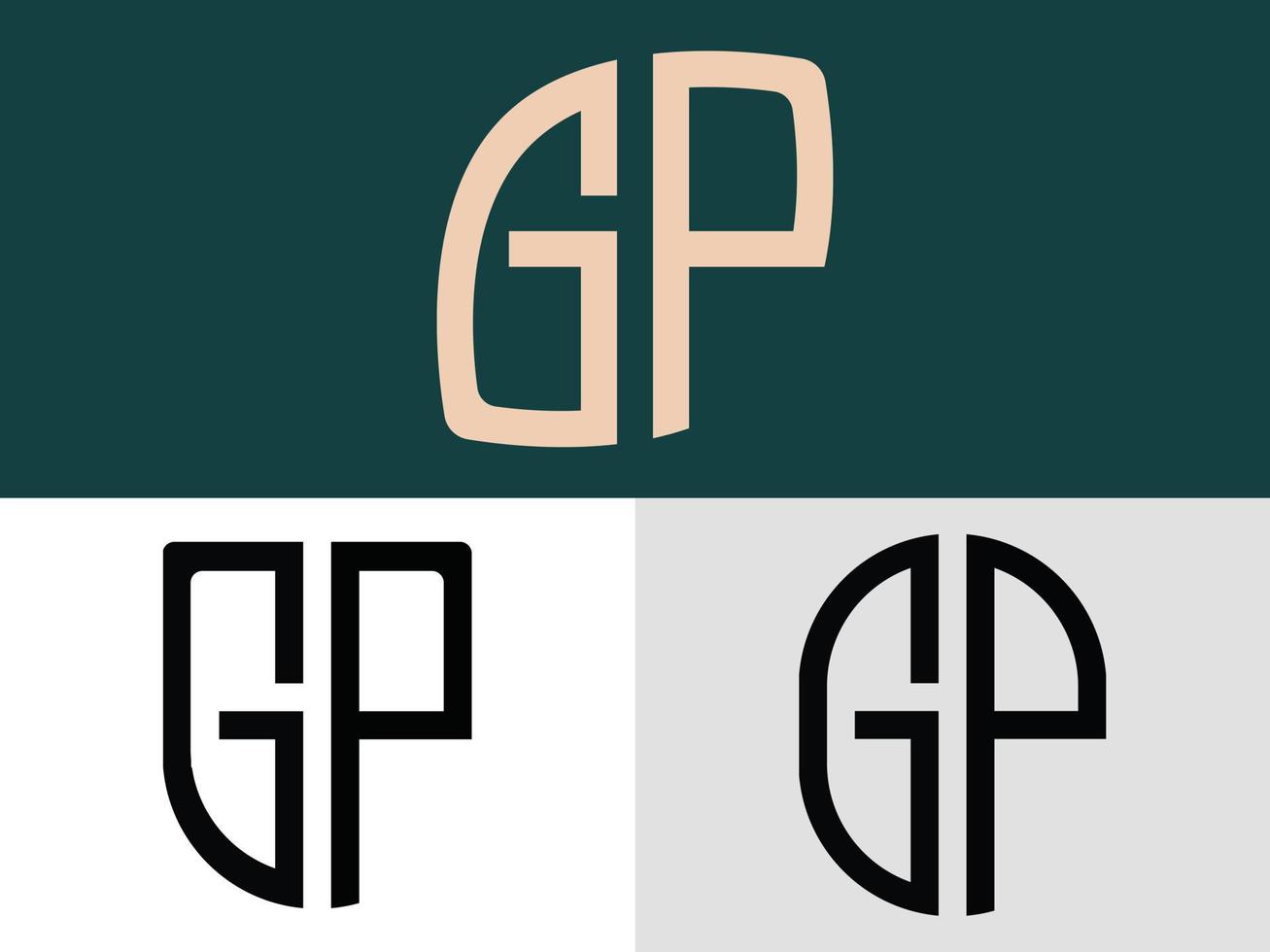 pacote de designs de logotipo gp de letras iniciais criativas. vetor