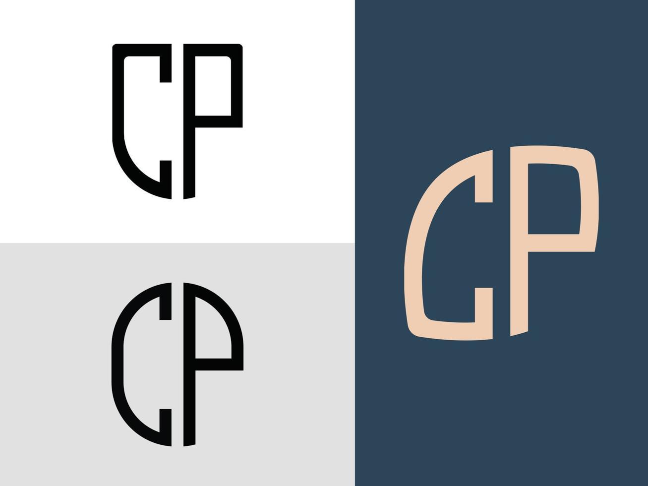 pacote de designs de logotipo cp de letras iniciais criativas. vetor