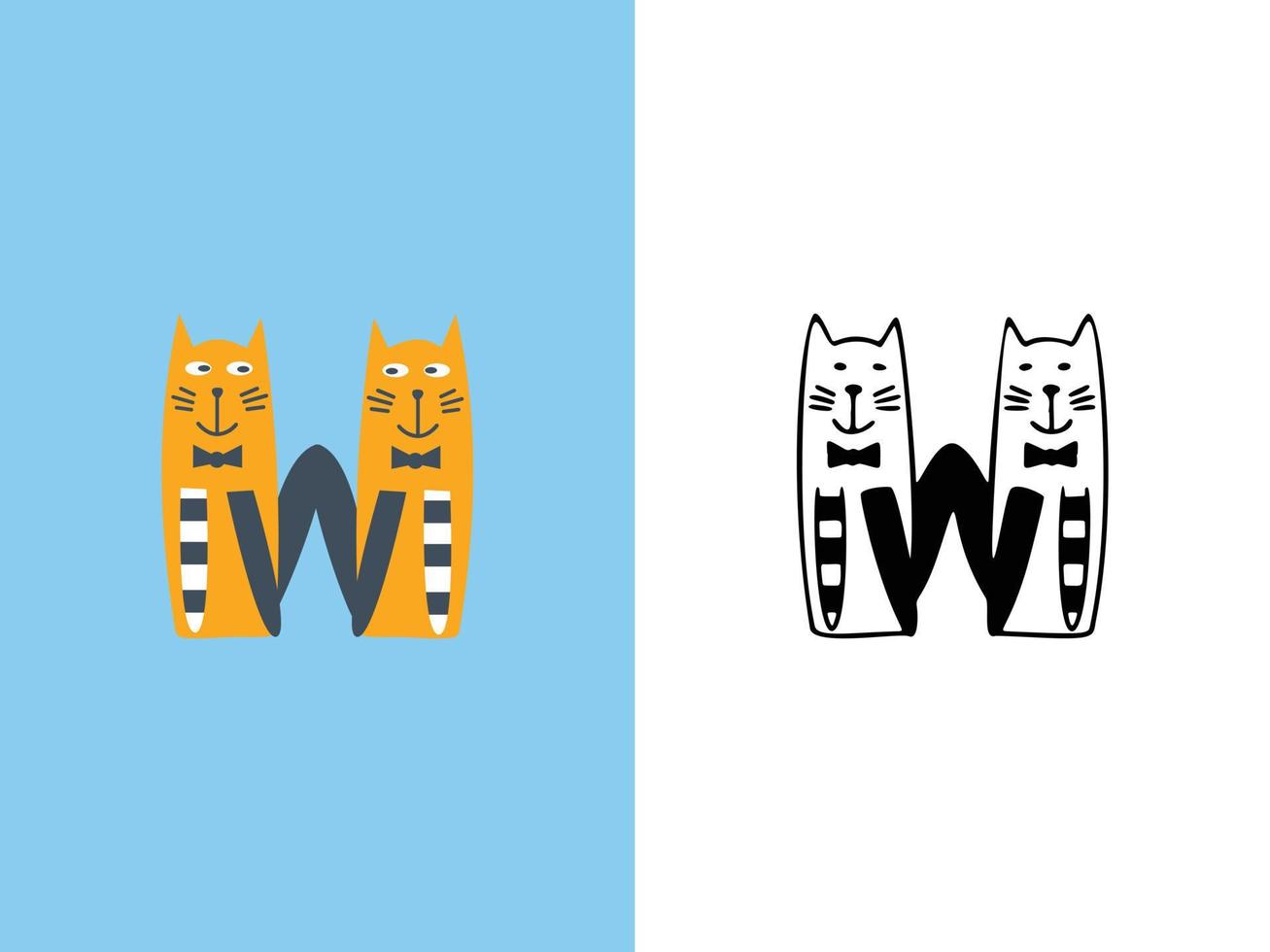 desenhos de logotipo de letra w de gatos fofos. vetor