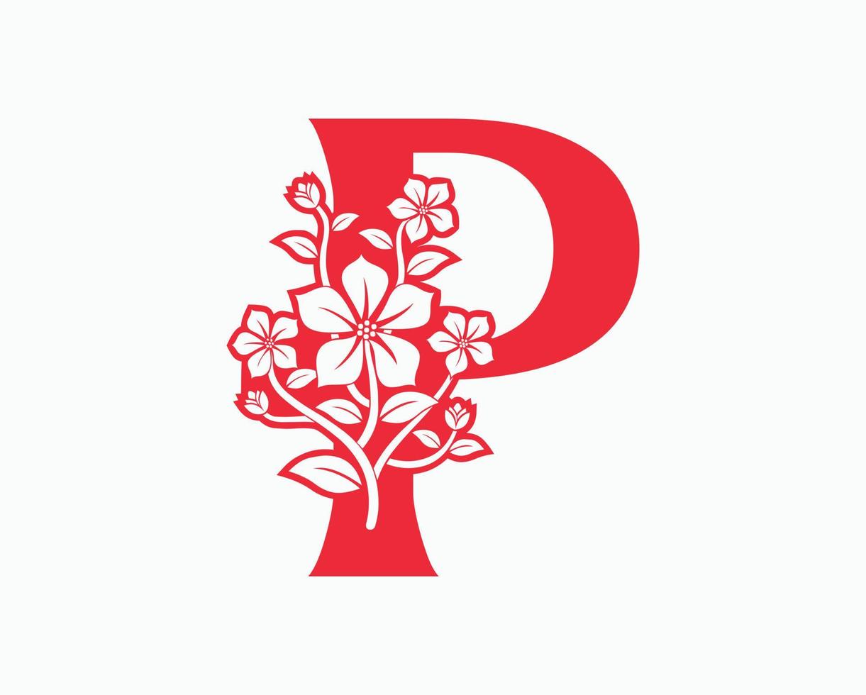 Mona flor letras iniciais p design de logotipo. vetor
