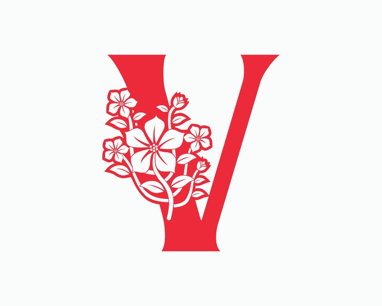 mona flor letras iniciais v design de logotipo. vetor