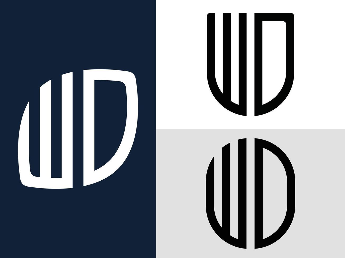 letras iniciais criativas wd pacote de designs de logotipo. vetor