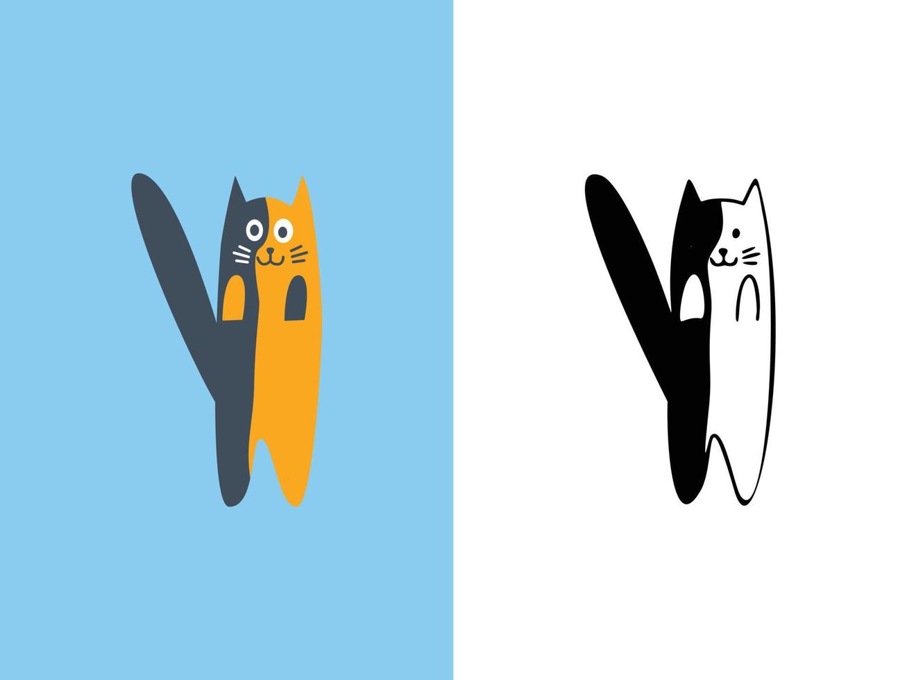 desenhos de logotipo de letra y de gatos fofos. vetor