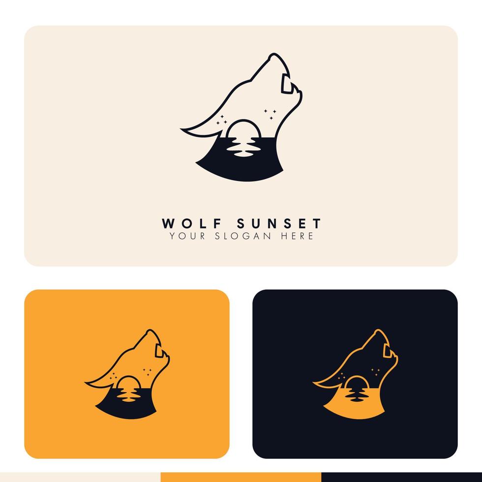 lua minimalista simples com lago dentro ilustração de design de logotipo de silhueta de lobo vetor