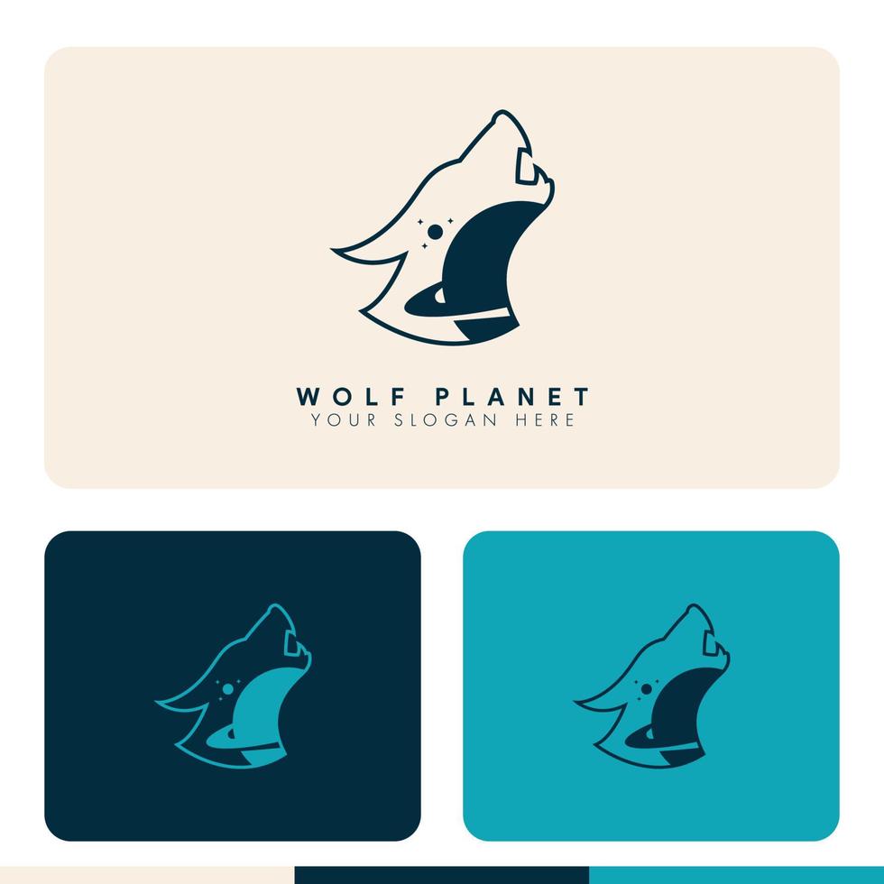 planeta minimalista simples dentro da ilustração de design de logotipo de silhueta de lobo vetor
