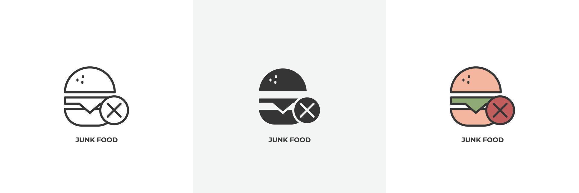 ícone de junk food. linha, versão colorida de contorno sólido e preenchido, contorno e sinal de vetor preenchido. símbolo de ideia, ilustração do logotipo. gráficos vetoriais