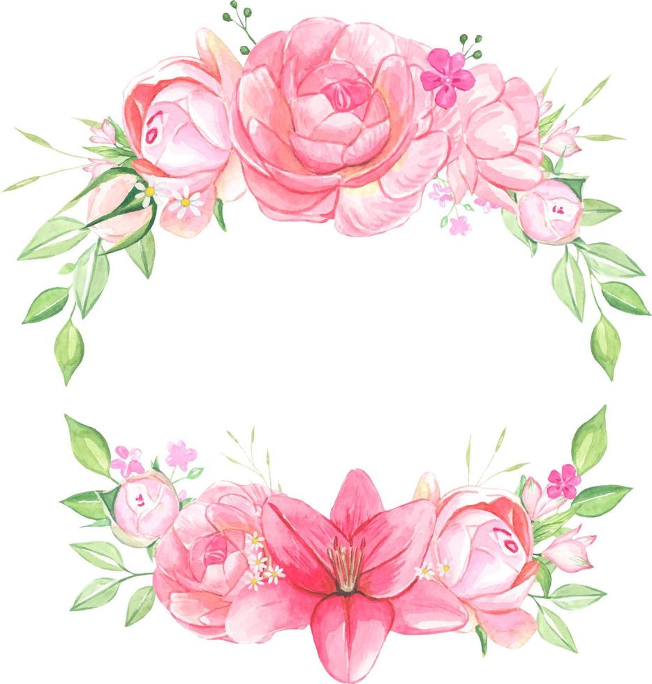 flores em aquarela, buquês de flores cor de rosa, isoladas vetor